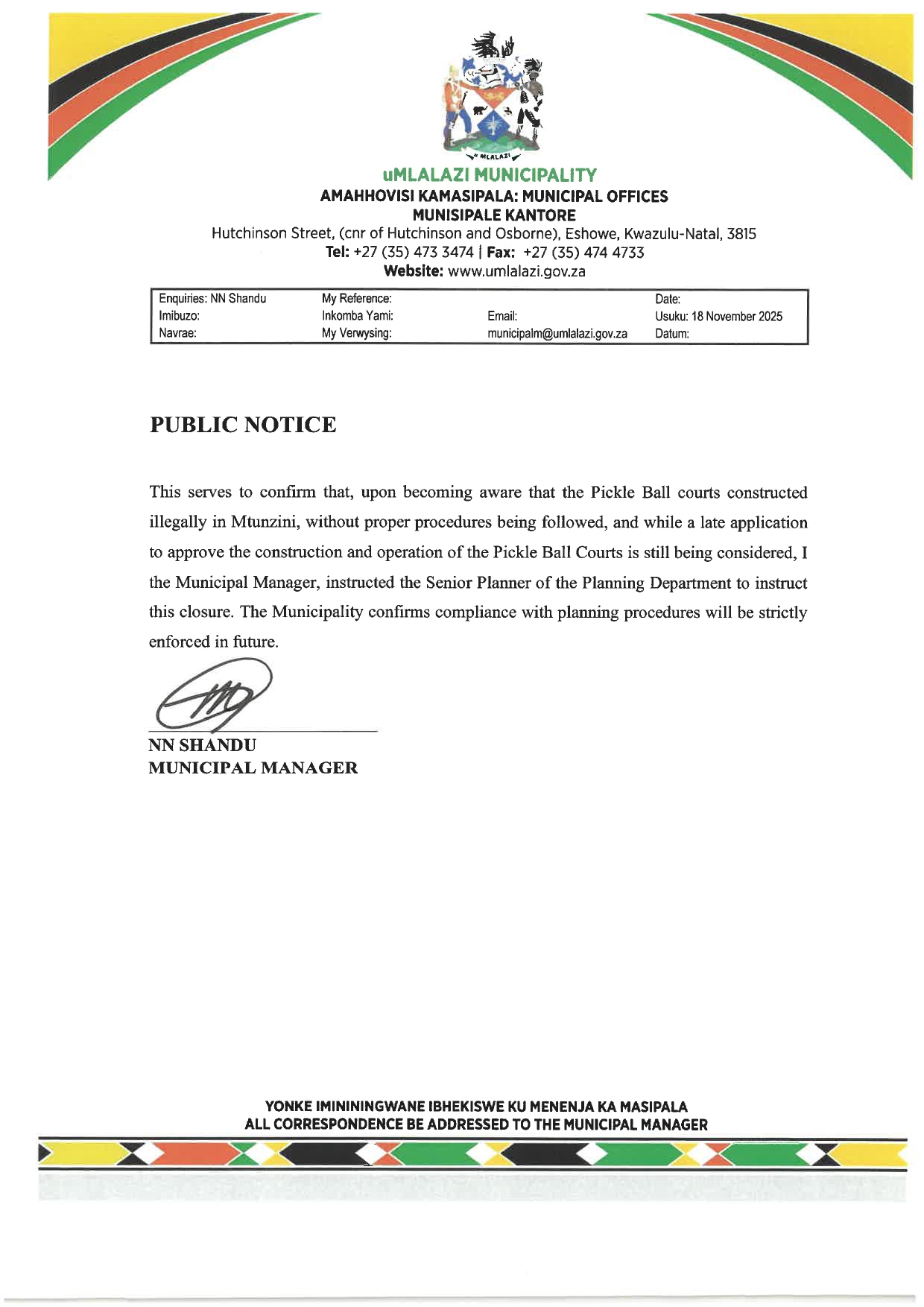 Public Notice Pickle Ball Courts